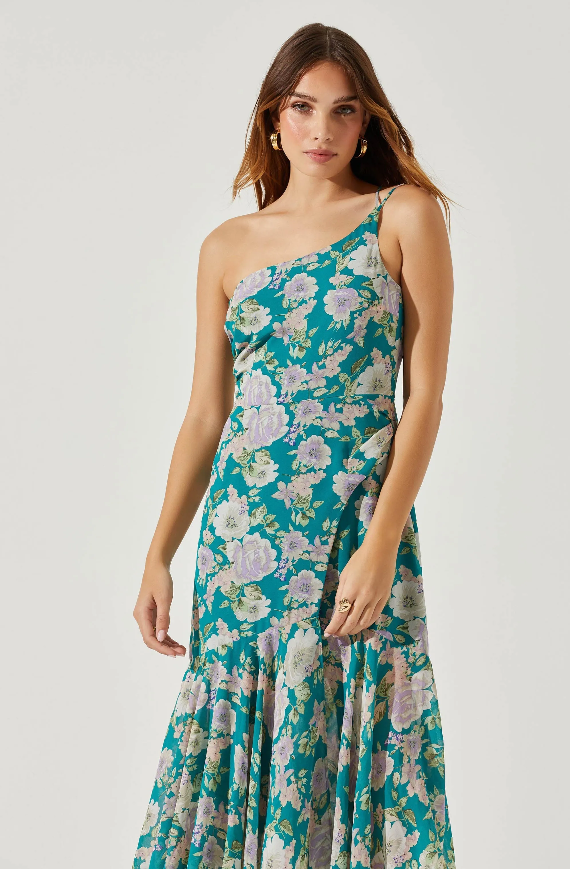 Emmylou Floral One Shoulder Midi Dress