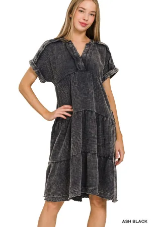 Gauze Tiered Dress - ash black