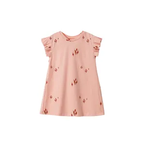 Girls Jersey Dress with box Pleated Sleeve - Peach