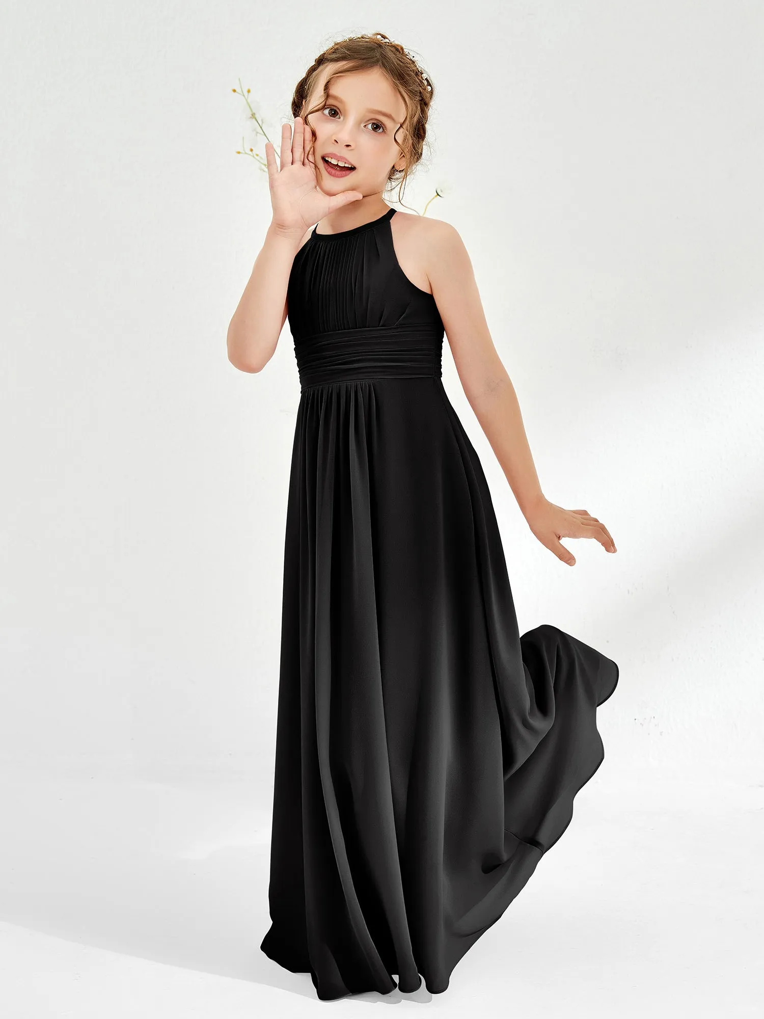 Halter Chiffon Junior Bridesmaid Dresses Black