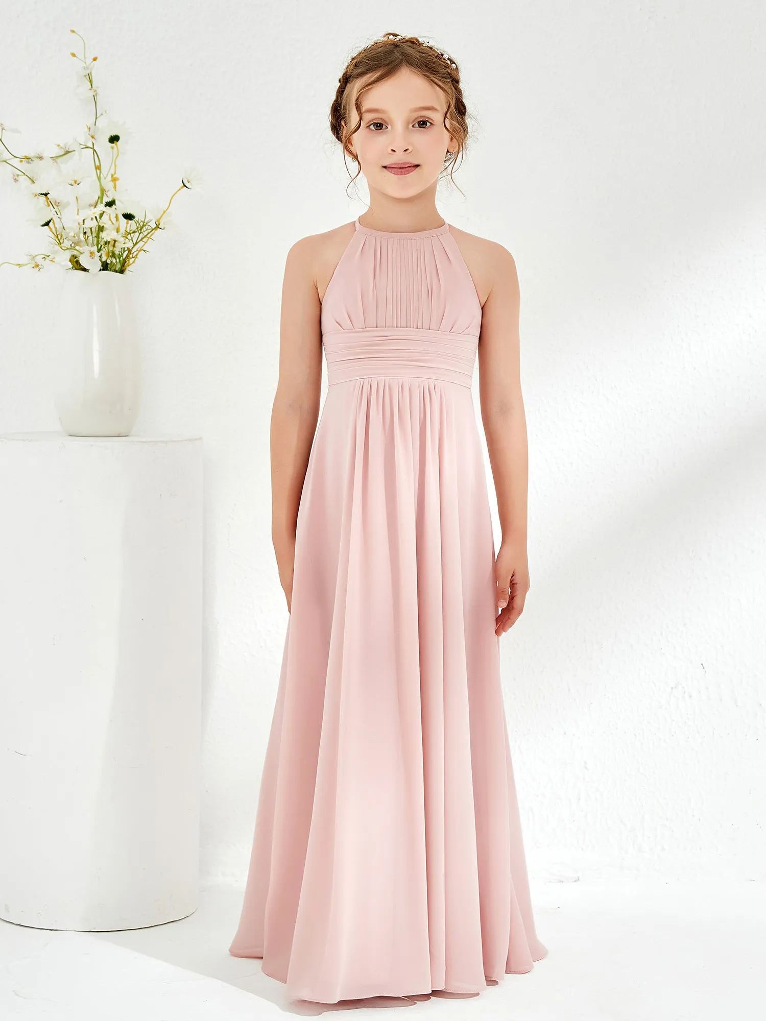 Halter Chiffon Junior Bridesmaid Dresses Dusty Rose