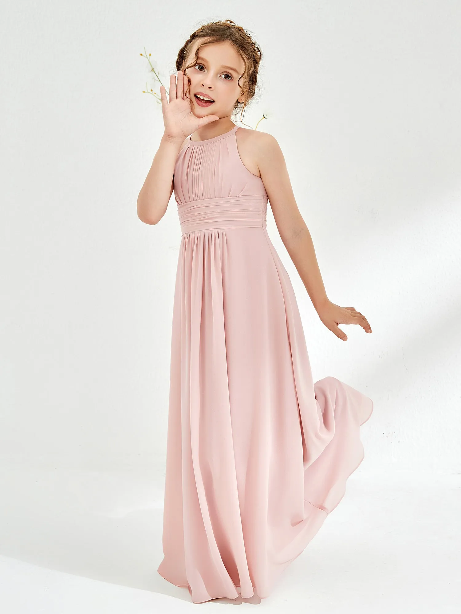 Halter Chiffon Junior Bridesmaid Dresses Dusty Rose