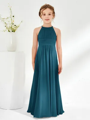 Halter Chiffon Junior Bridesmaid Dresses Ink Blue