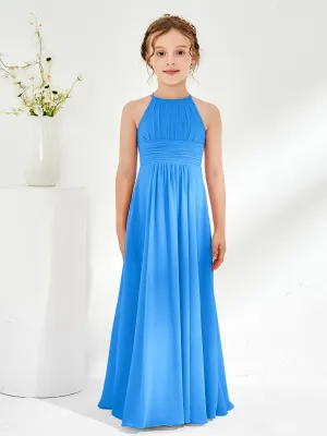 Halter Chiffon Junior Bridesmaid Dresses Ocean Blue