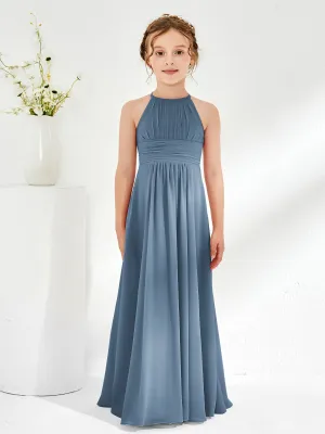 Halter Chiffon Junior Bridesmaid Dresses Slate Blue