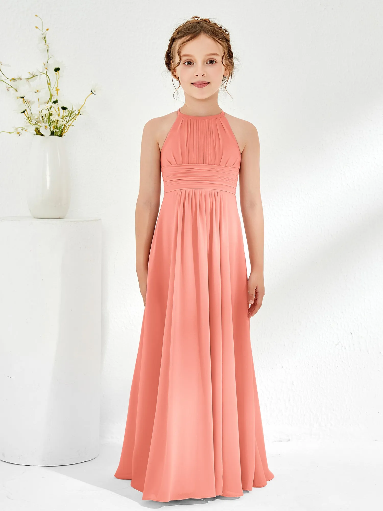 Halter Chiffon Junior Bridesmaid Dresses Sunset