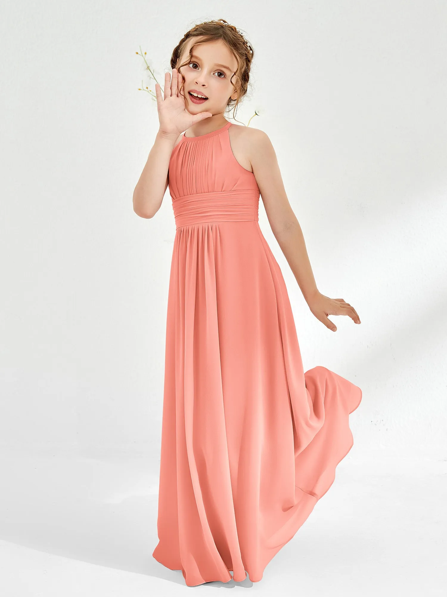 Halter Chiffon Junior Bridesmaid Dresses Sunset