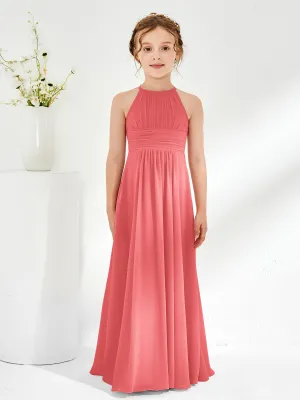 Halter Chiffon Junior Bridesmaid Dresses Watermelon