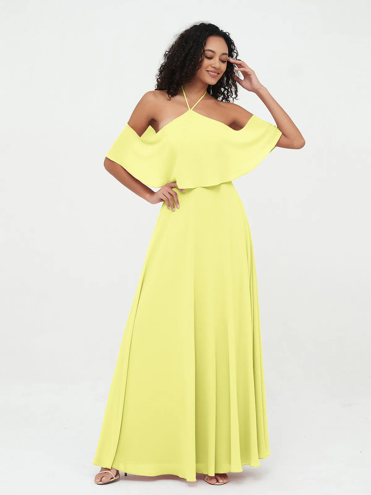 Halter Off the Shoulder Max Dresses with Pockets-Daffodil Plus Size