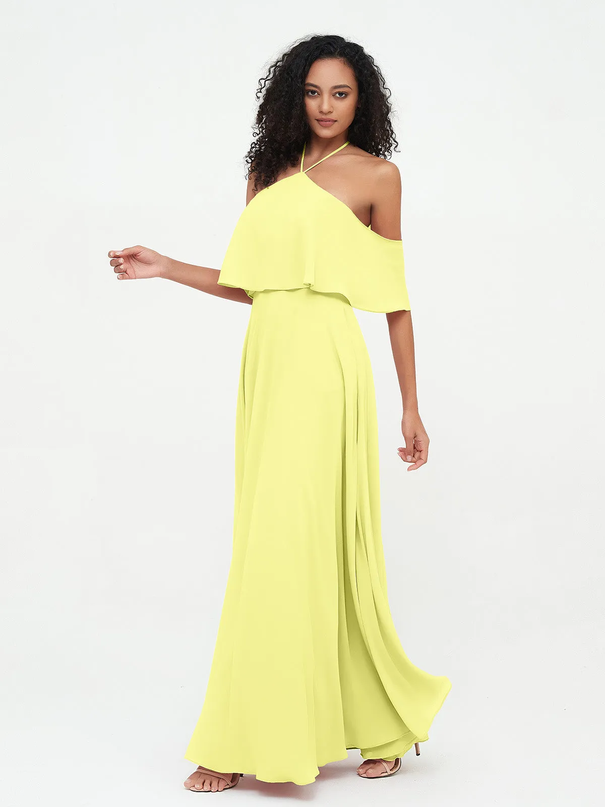 Halter Off the Shoulder Max Dresses with Pockets-Daffodil Plus Size