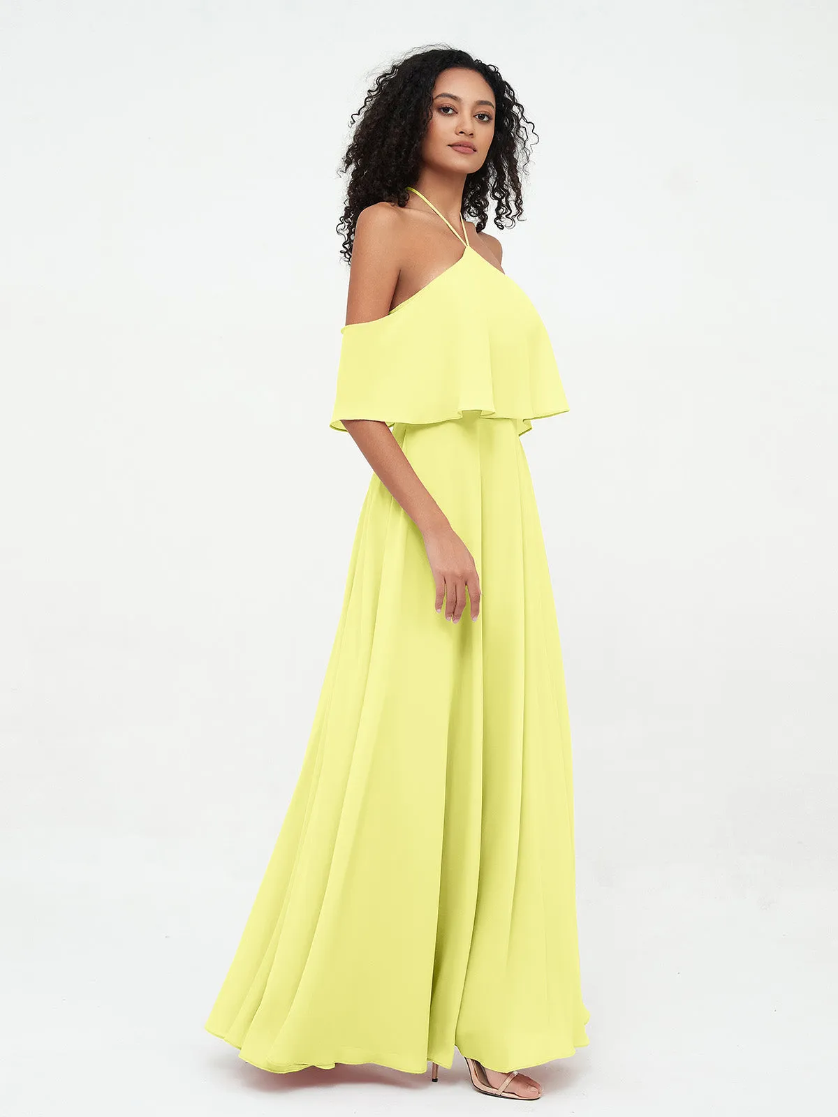 Halter Off the Shoulder Max Dresses with Pockets-Daffodil Plus Size