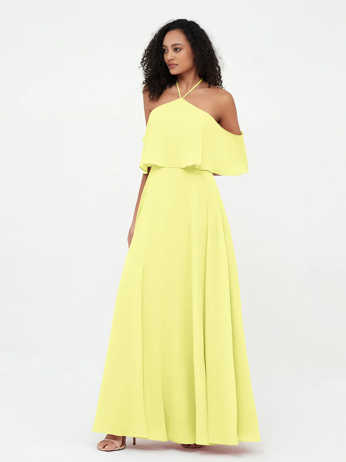 Halter Off the Shoulder Max Dresses with Pockets-Daffodil Plus Size