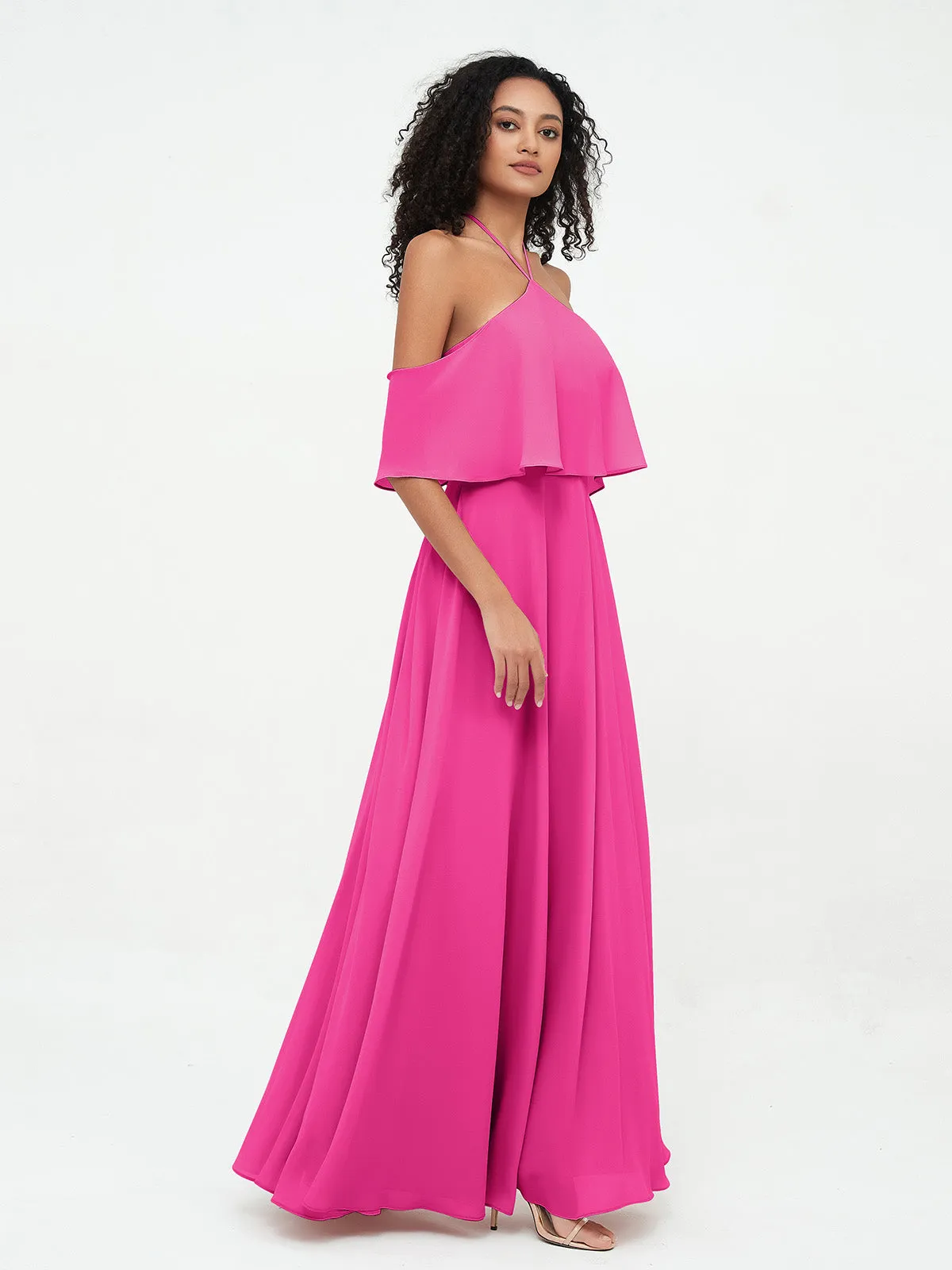 Halter Off the Shoulder Max Dresses with Pockets-Fuchsia Plus Size