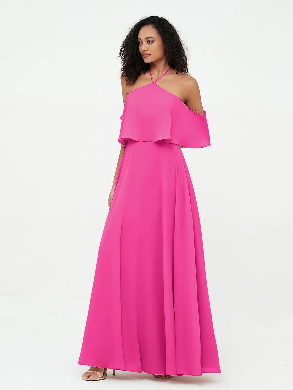 Halter Off the Shoulder Max Dresses with Pockets-Fuchsia Plus Size