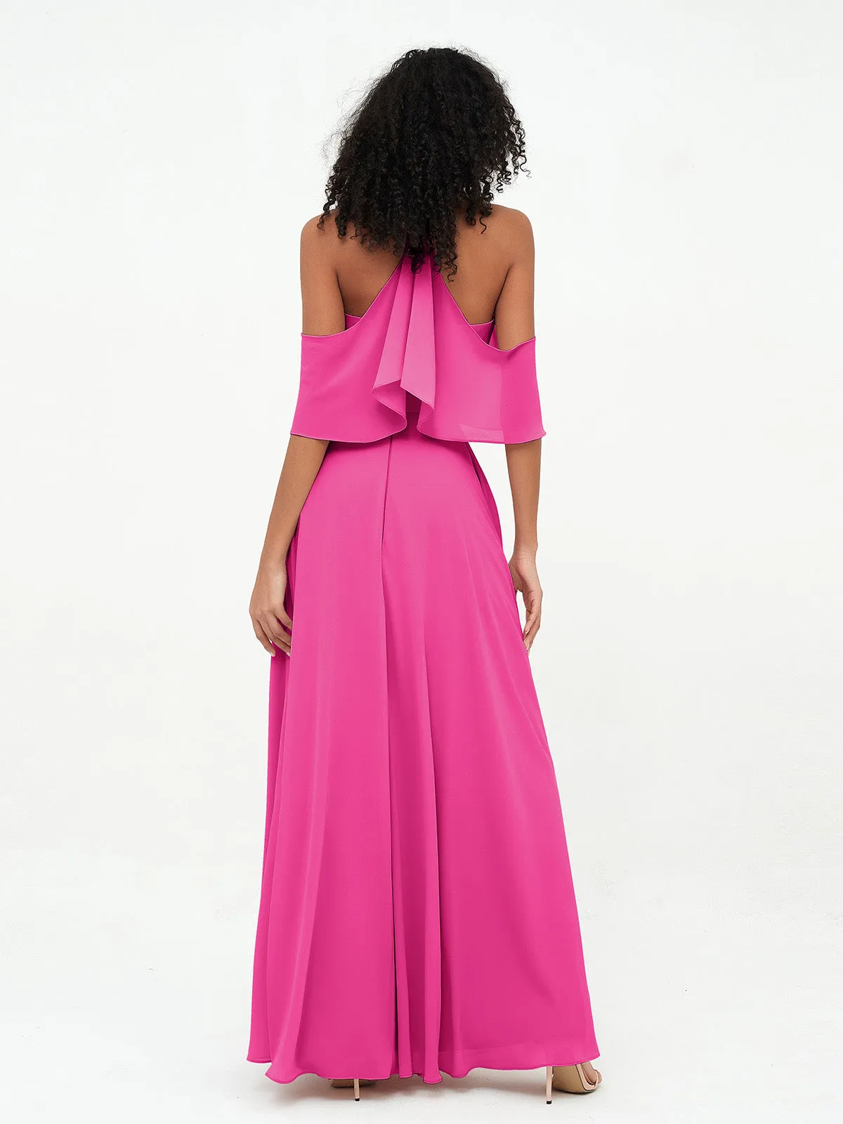 Halter Off the Shoulder Max Dresses with Pockets-Fuchsia Plus Size