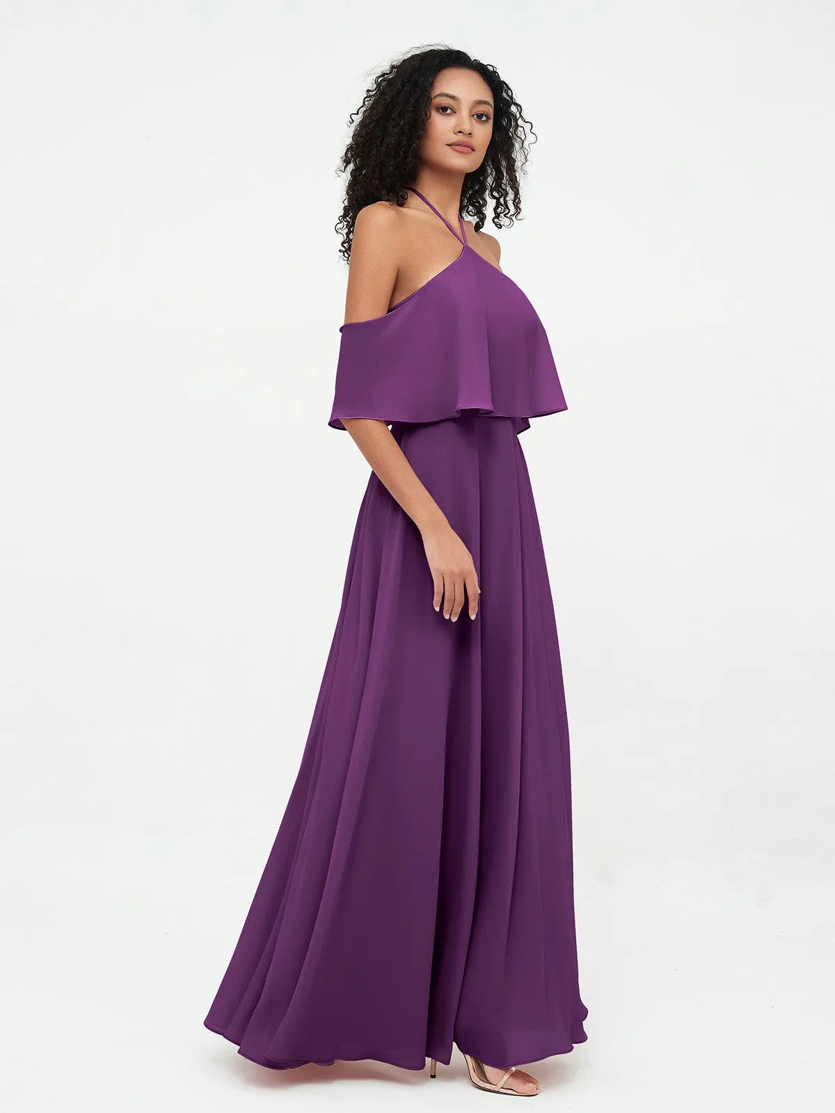 Halter Off the Shoulder Max Dresses with Pockets-Grape