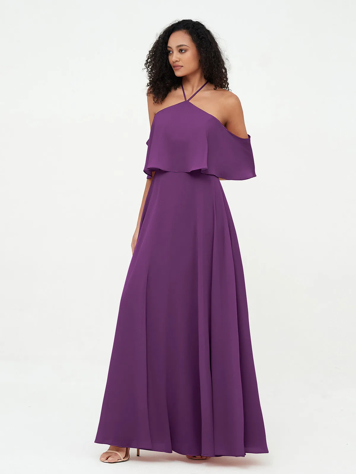 Halter Off the Shoulder Max Dresses with Pockets-Grape