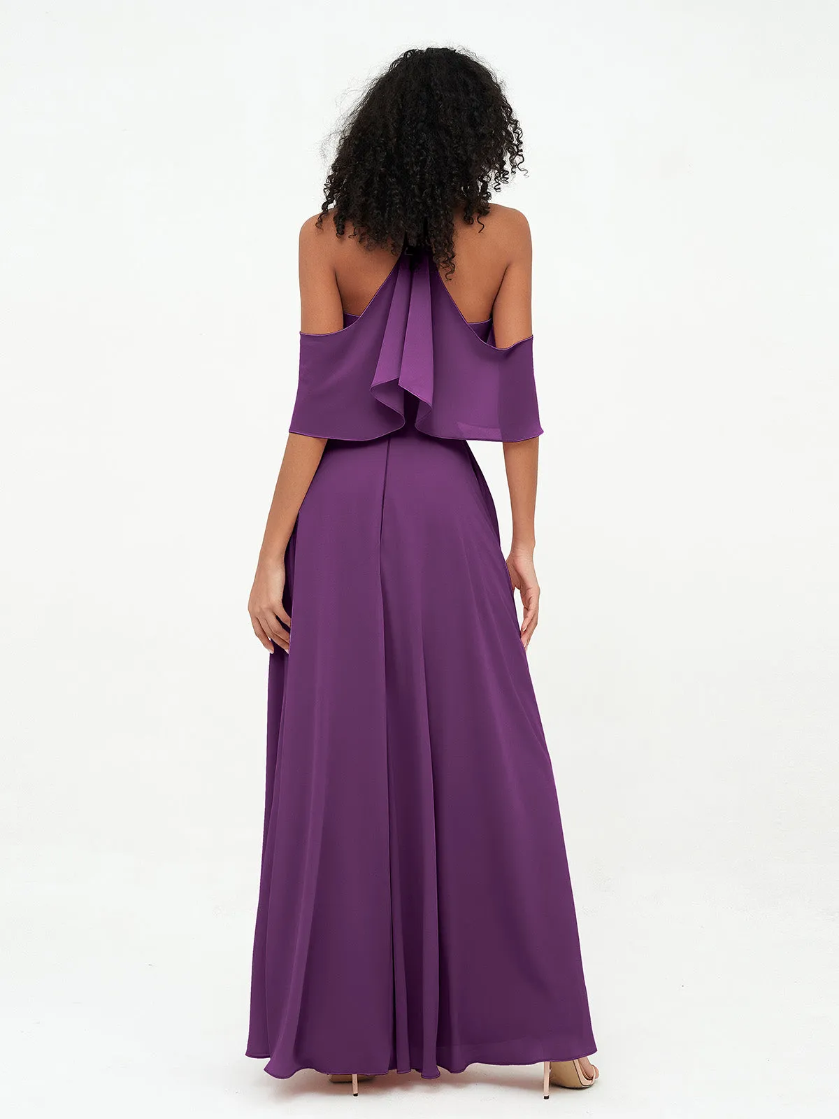 Halter Off the Shoulder Max Dresses with Pockets-Grape