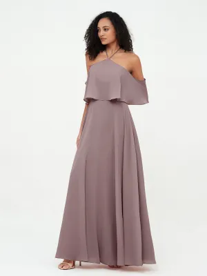 Halter Off the Shoulder Max Dresses with Pockets-Vintage Mauve Plus Size