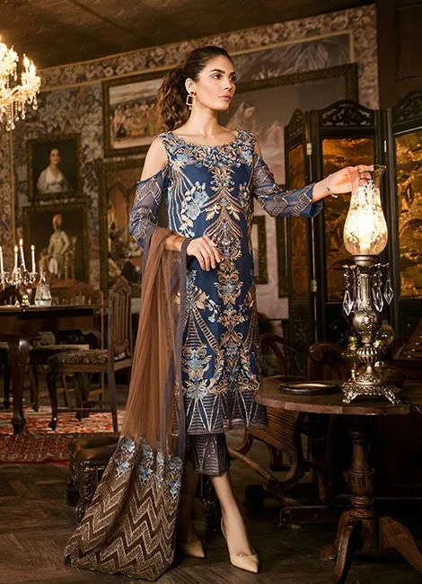 Iznik Persian Blue (IZK 04) Unstitched Chiffon Collection Embroidered Two Piece Shirt & Duppata