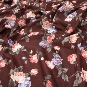 Japanese Pure Cotton Lawn Prints Design-178 Red & Purple Roses on Maroon