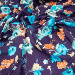 Japanese Pure Cotton Lawn Prints DF-229 Blue Flowers on Purple