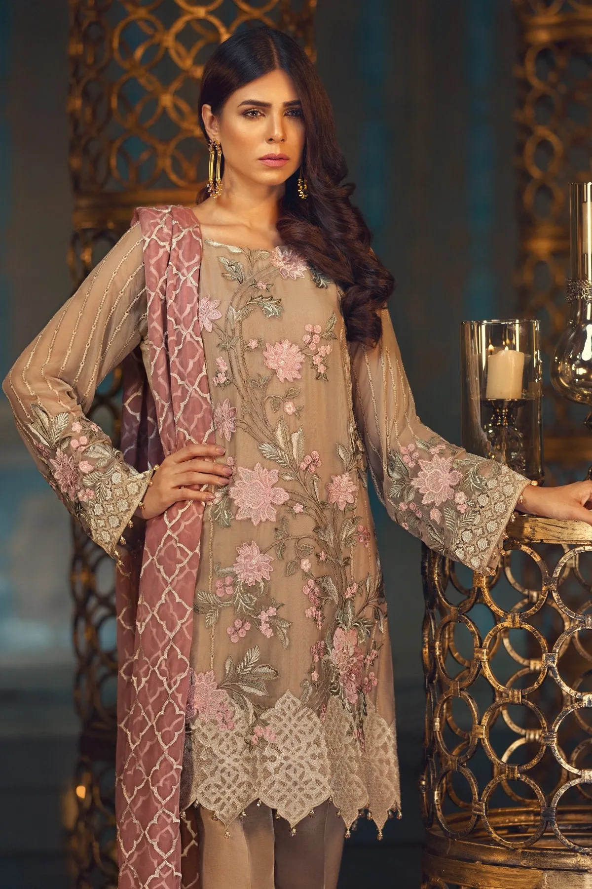 Jazmin Aura Blush Unstitched Pure Chiffon Collection Embroidered Two Piece