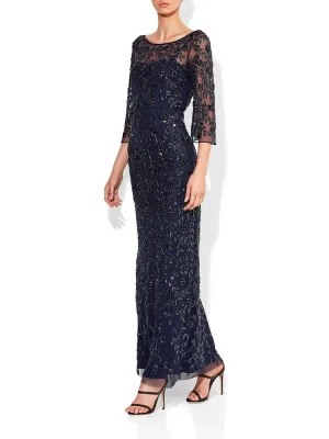 Juliette Navy Hand Beaded Gown