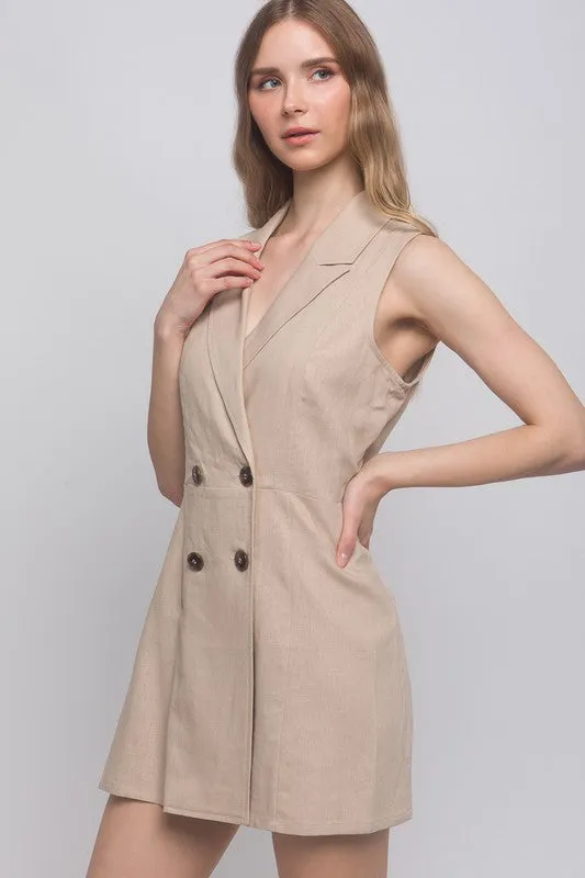 Khaki Double Button Blazer Romper