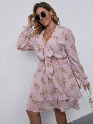 KittenAlarm - Plus Size V NeckFloral Print Dress