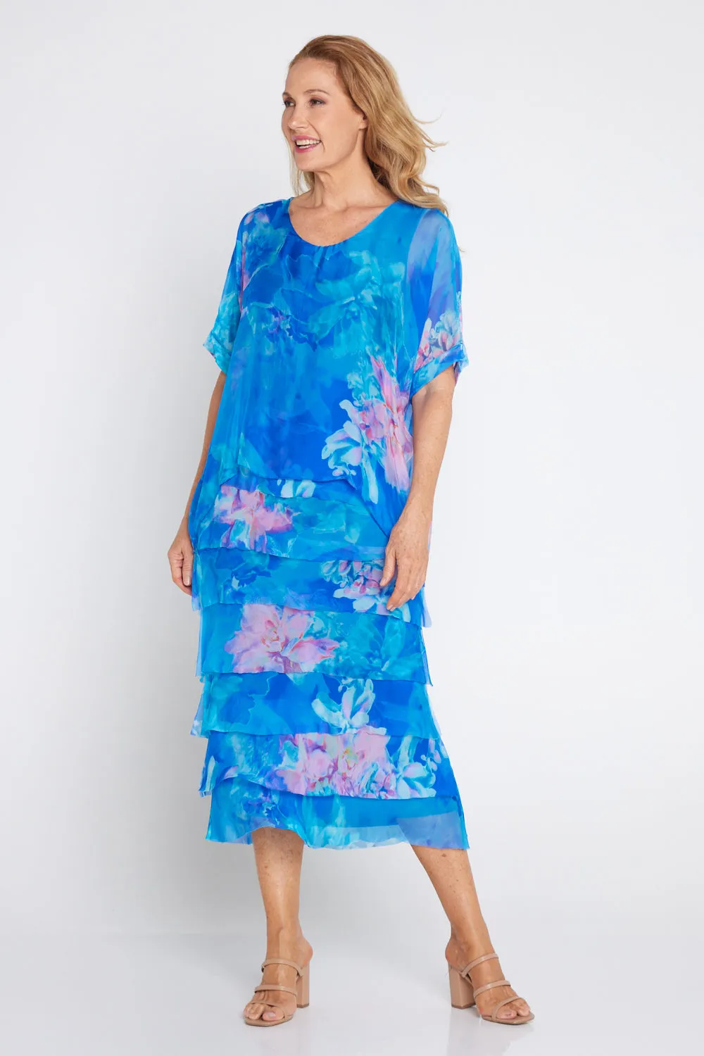 Margo Silk Dress - Cobalt Floral