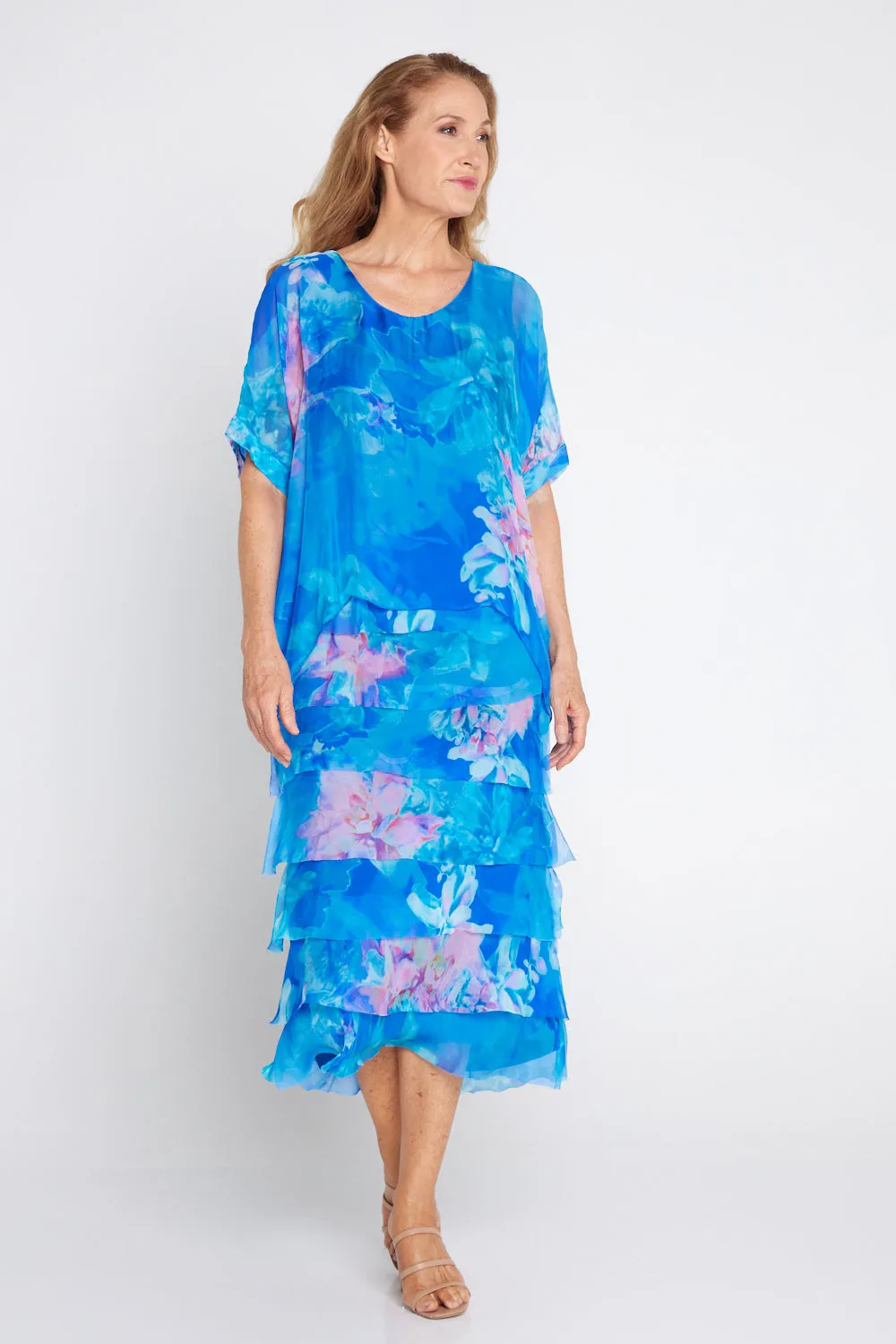 Margo Silk Dress - Cobalt Floral