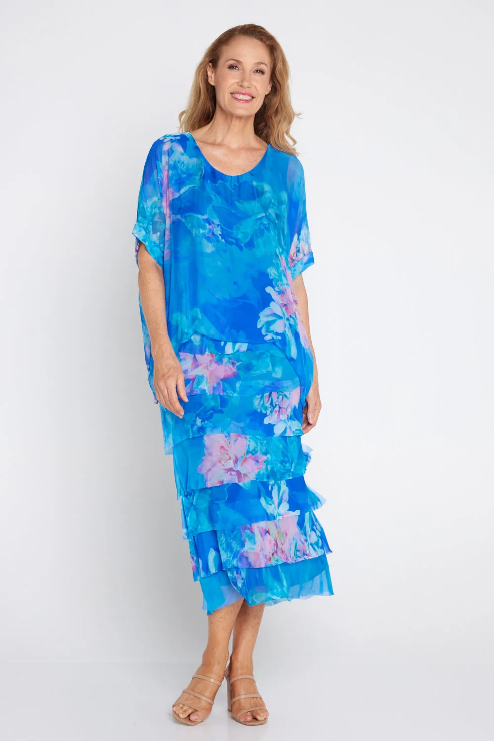 Margo Silk Dress - Cobalt Floral