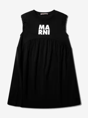 MARNI Girls Sleeveless Logo Dress in Black