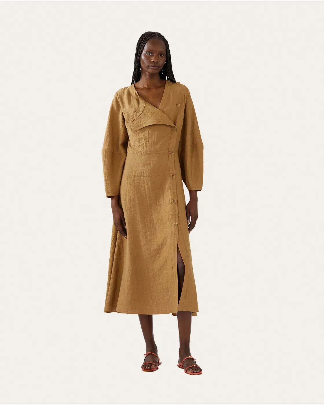 Michaela Dress Viscose Linen Blend Caramel