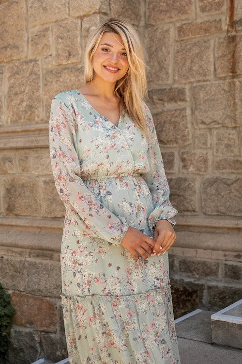 Mint Print Chiffon Maxi Dress