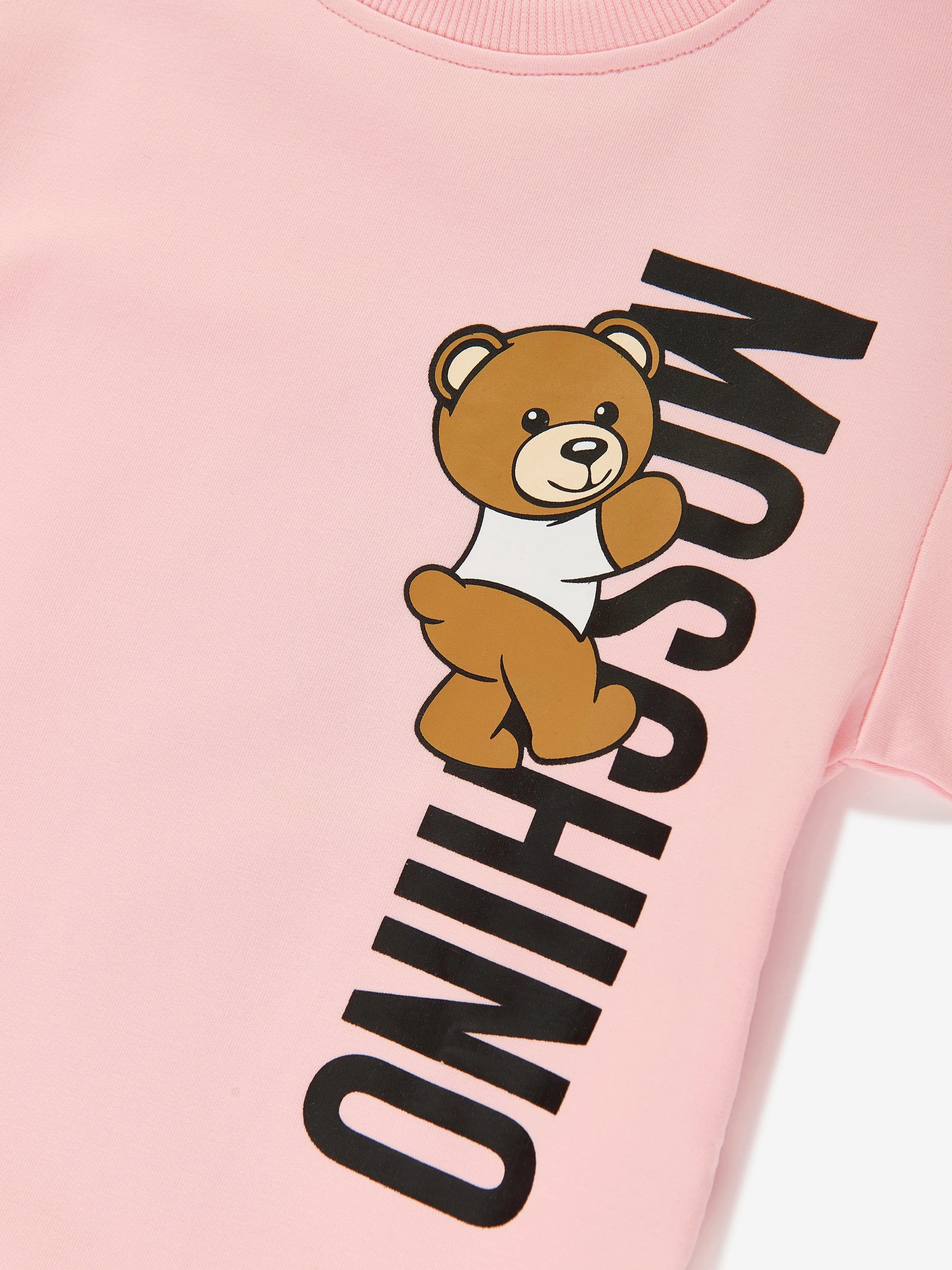 Moschino Girls Teddy Logo Jersey Dress in Pink