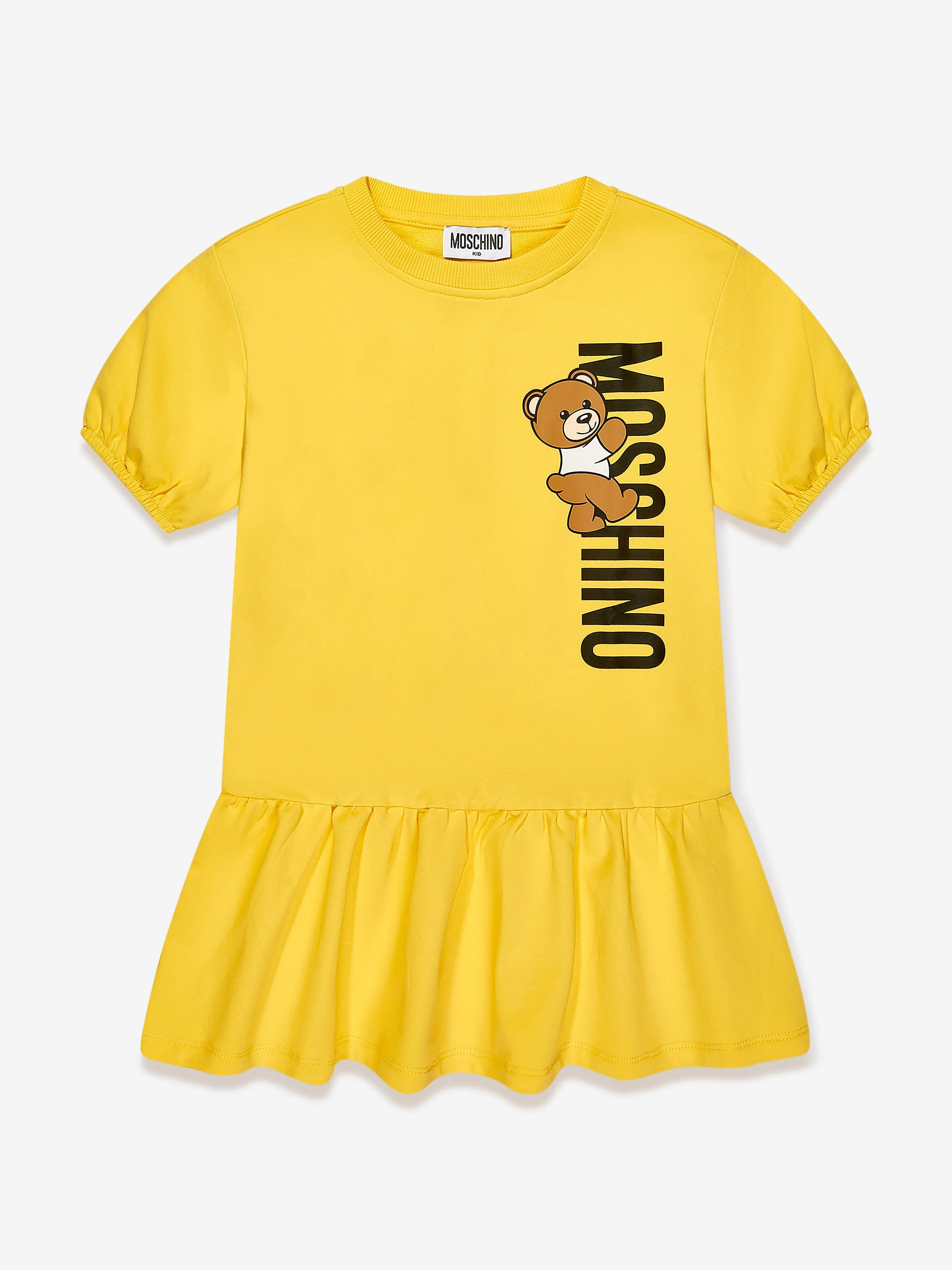 Moschino Girls Teddy Logo Jersey Dress in Yellow