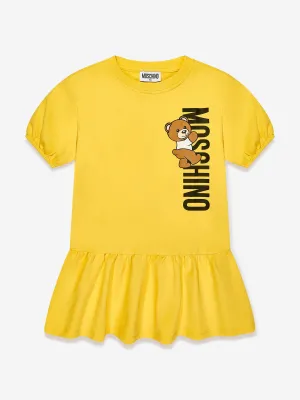 Moschino Girls Teddy Logo Jersey Dress in Yellow