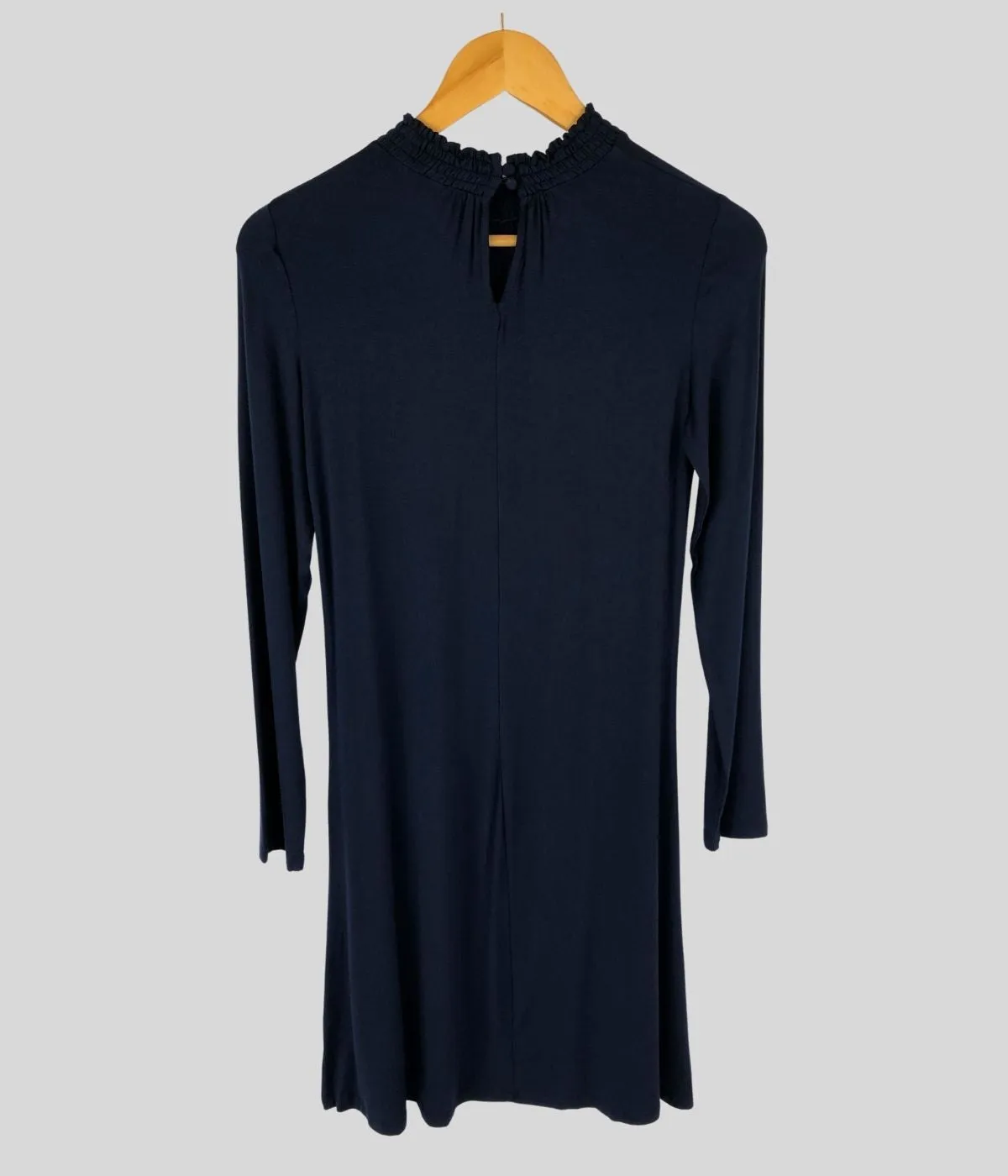 Navy Shirred Neck Swing Dress