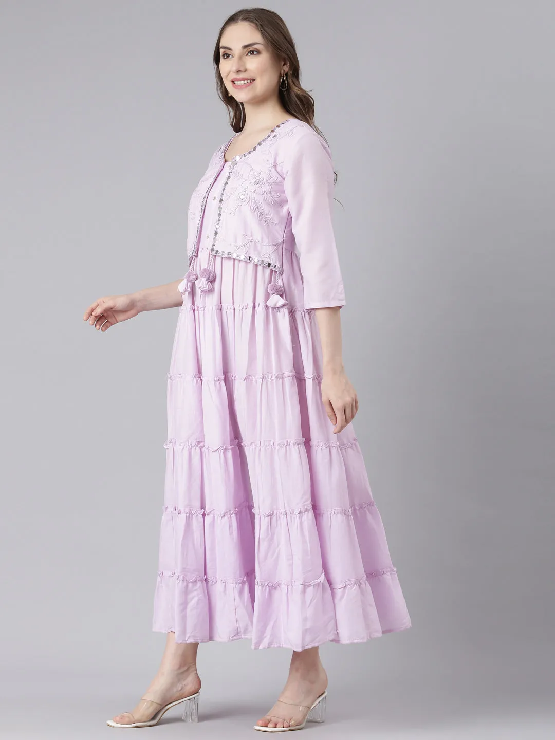 Neerus Purple Cotton Curved Casual  Maxi Dresses