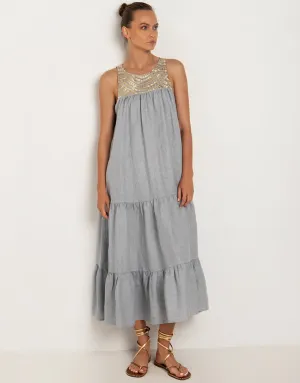 New Triangle Maxi Dress - Light Grey and Gold