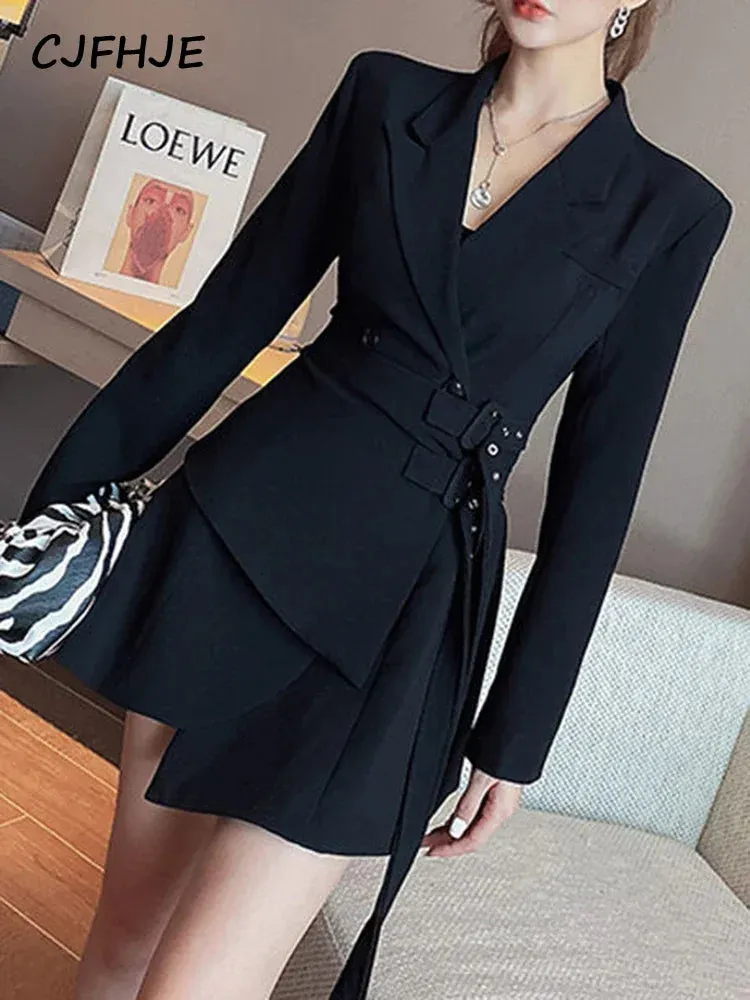 One-Piece Chic Sashes Long Sleeve Blazer Dress