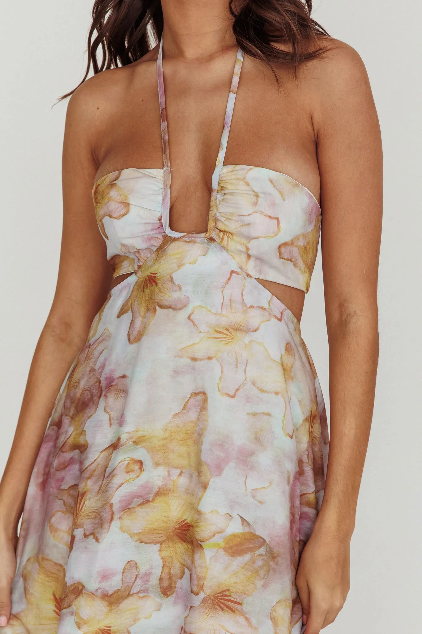 Onika Cut-Out Tied Back Floral Maxi Dress Yellow