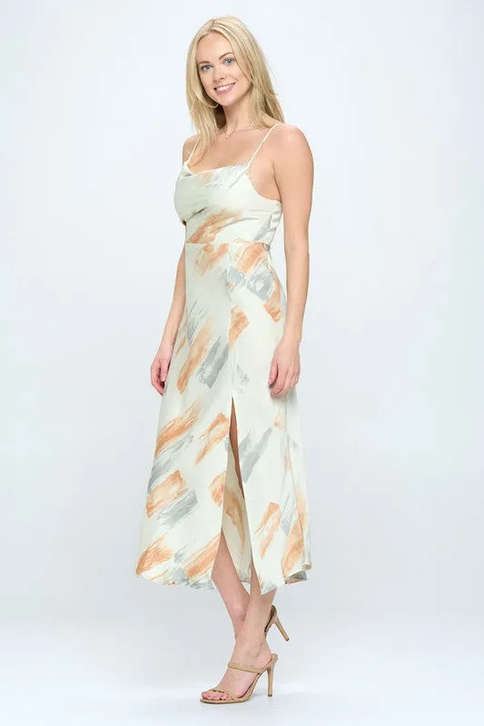 Paint Stroke Midi Slip Dress