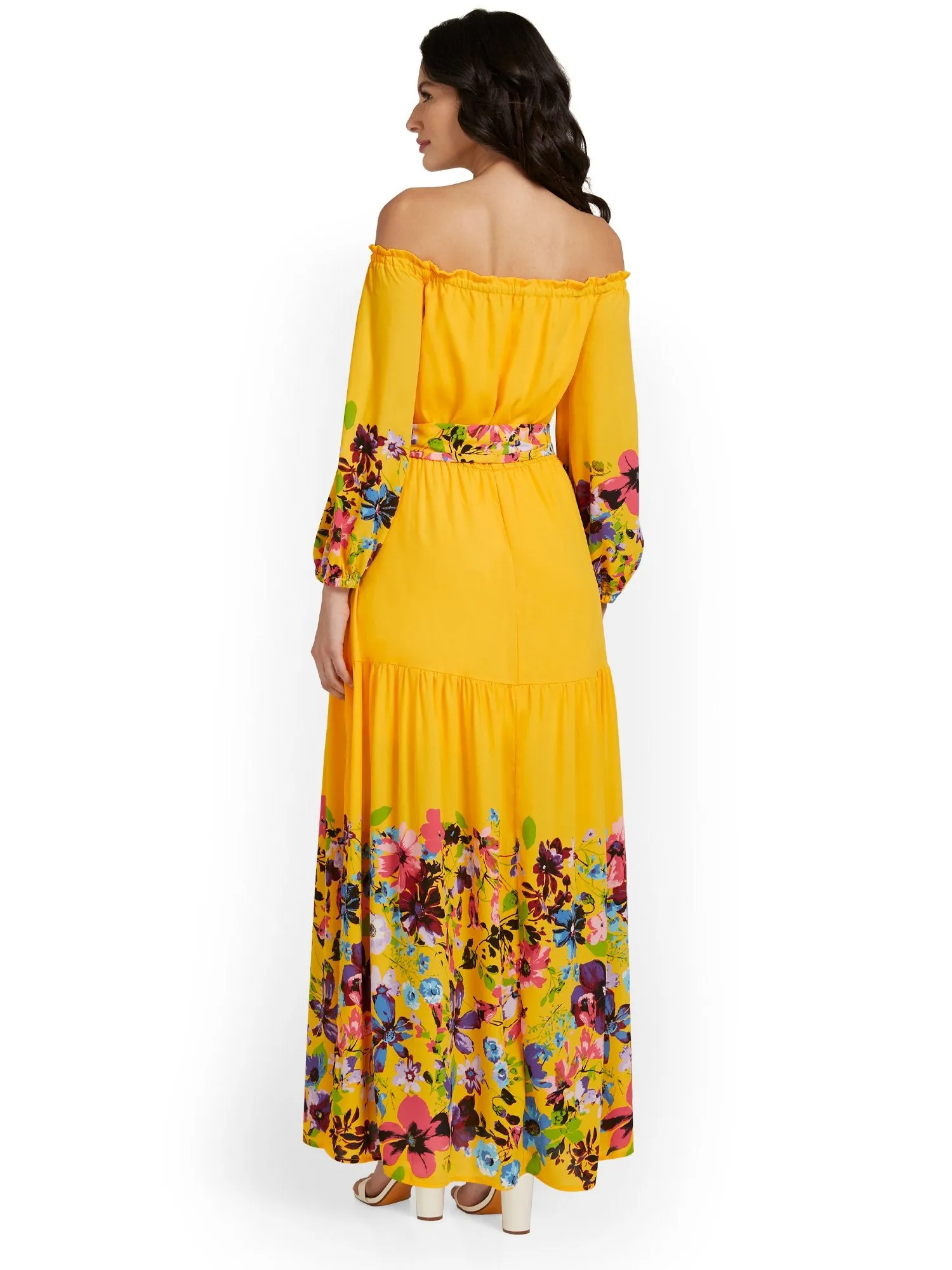 Petite Floral-Print Off-The-Shoulder Maxi Dress