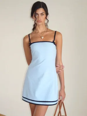 Plasina Mini Dress: Linen Blue