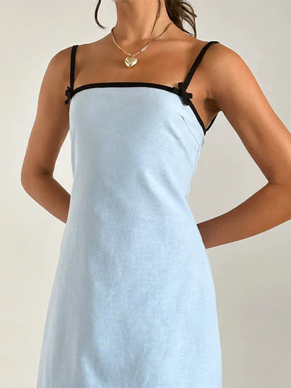 Plasina Mini Dress: Linen Blue