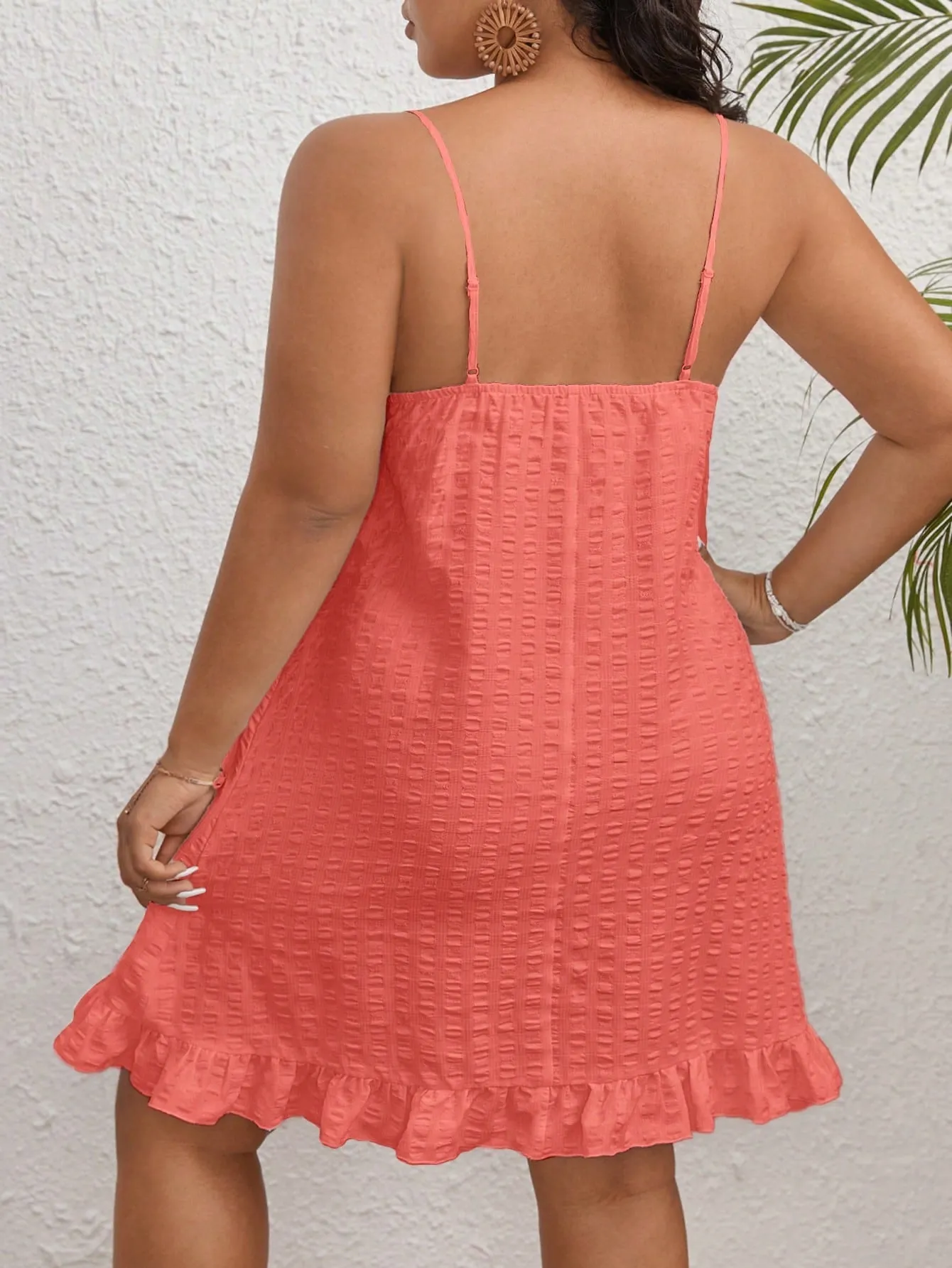 Plus Size Ruffle Hem Cami Dress - Casual, Sleeveless, Spaghetti Strap, Short Length