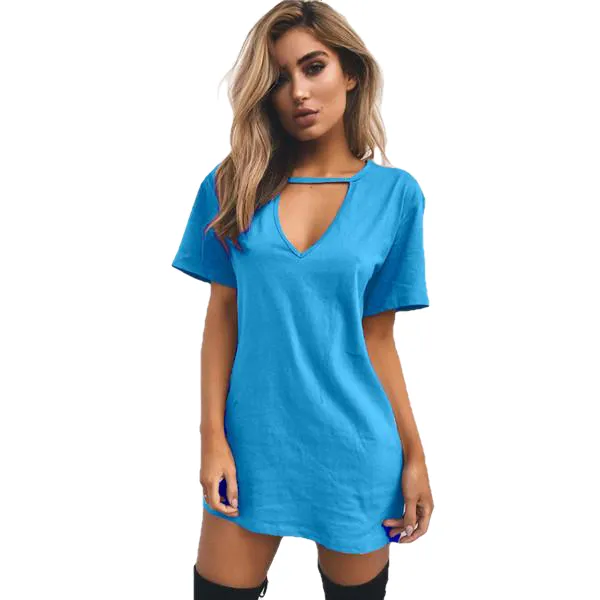 Plus Size V-Neck Short Sleeve Halter Loose Beach Dress